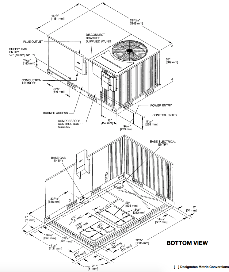 RHEEM TON GAS HEAT RTU COMMERCIAL PACKAGED UNIT 208/230V 3-PHASE