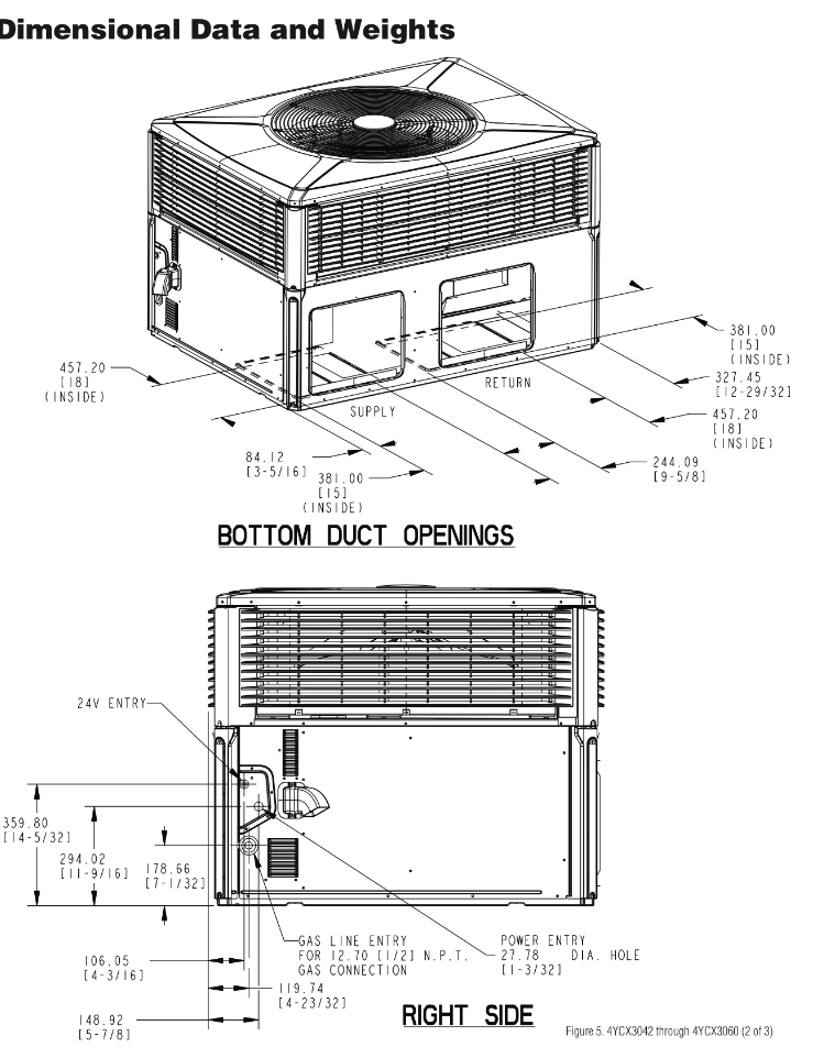 TRANE TON AC PACKAGED UNIT RESIDENTIAL 208/230V 1-PHASE 4YCX3048A1075B