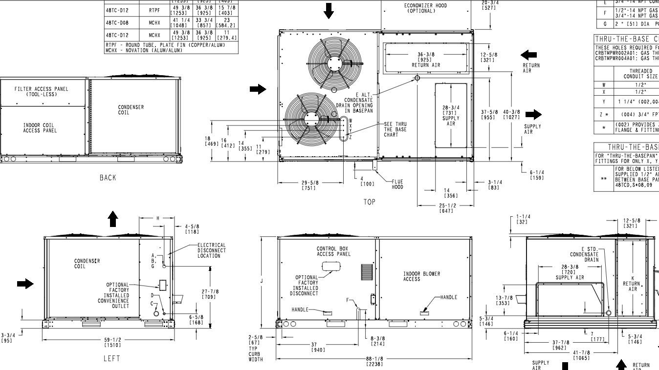 CARRIER TON PACKAGE UNIT 208/230V 3-PHASE GAS/ELEC R410A 48TCED08A2A5-0A0A0